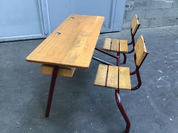 Pupitre bureau d'écolier banc vintage