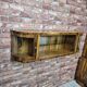 Rare 3-Zone Art Deco Walnut Wall Display Cabinet with Slatted Glass Doors