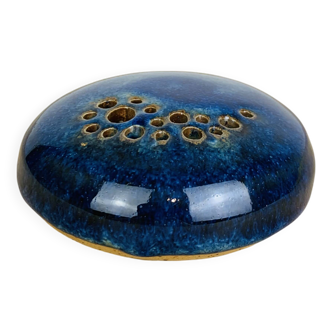 Blue ceramic flower spike ball vase, 7 soleils workshop