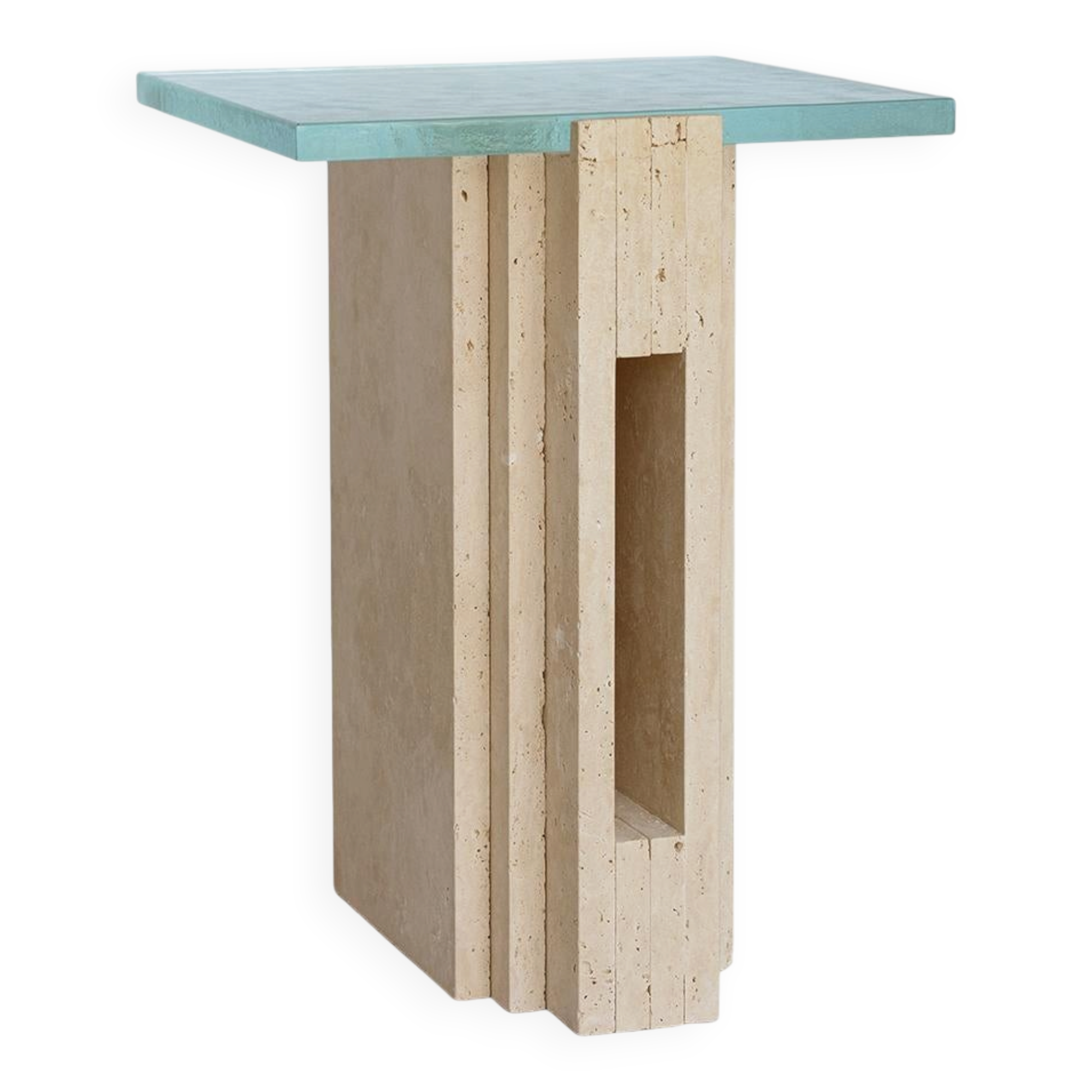 Travertine - Glass side table "LLOYD"