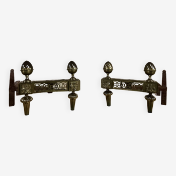 Pair of bronze andirons stamped bouhon frères in louis xvi style