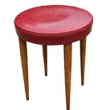Baumann Low Stool Varnished Beech and Red Faux Leather