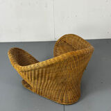 Vintage Shaped Wicker and bamboo Meditation Lotus Chair, 1970s