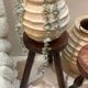 Vintage brutalist tripod stool compass legs - wood