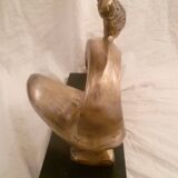 Abstract Bronze Sculpture Mid 20th Century Modernist/WOMAN WITH DOVE