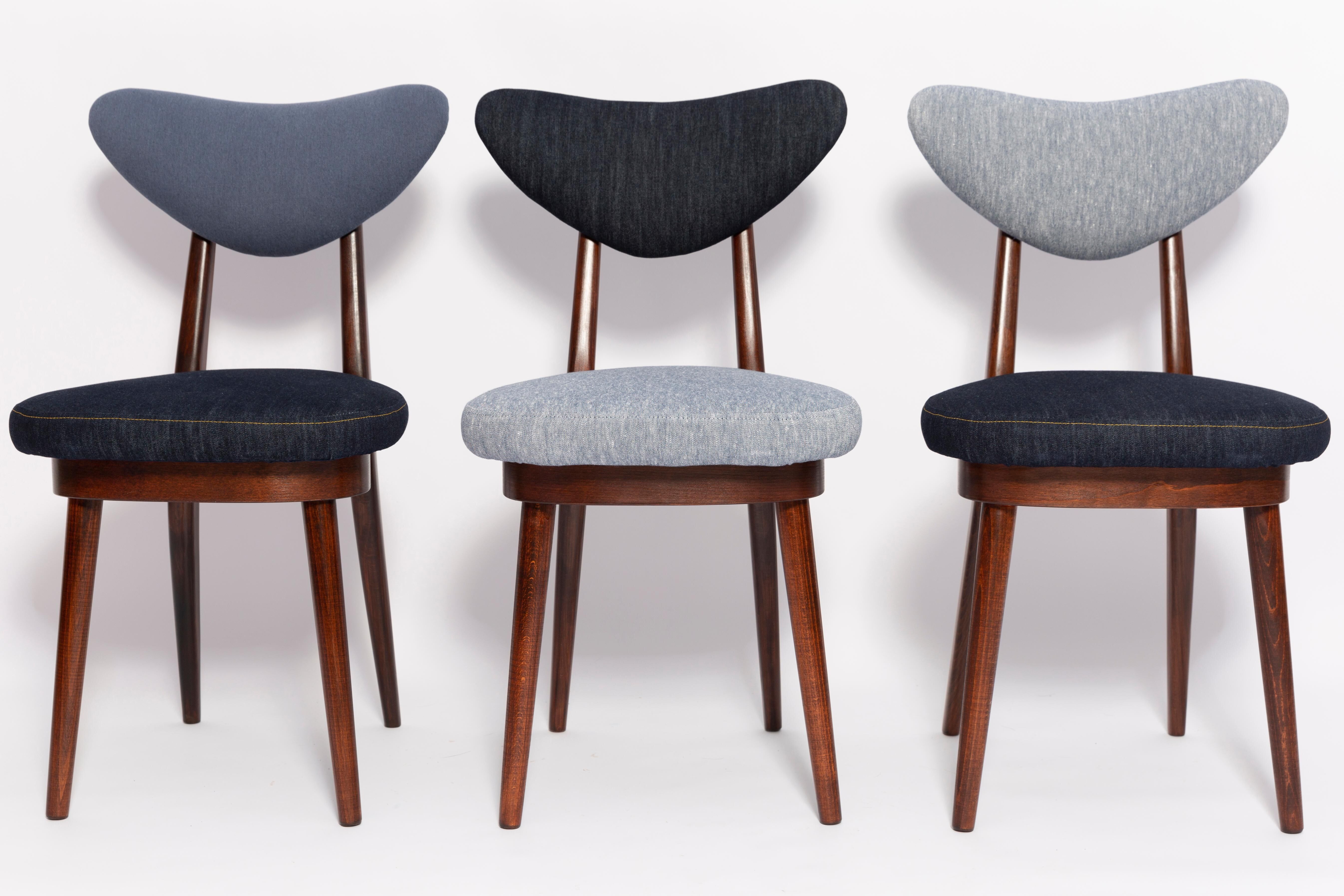 Heart-shaped chair in light and medium blue denim, Europe, 1960s