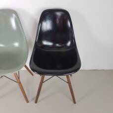 Eames Herman Miller DSW side chairs in light greige / elephant grey / seafoam green / black