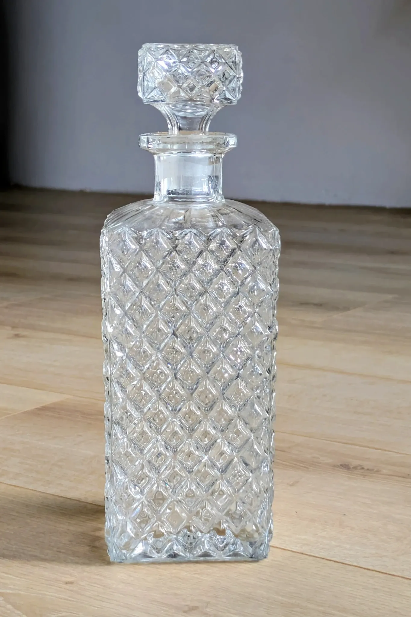 Square Whisky Carafe with Diamond Point Decoration in Moulded-Cut Glass