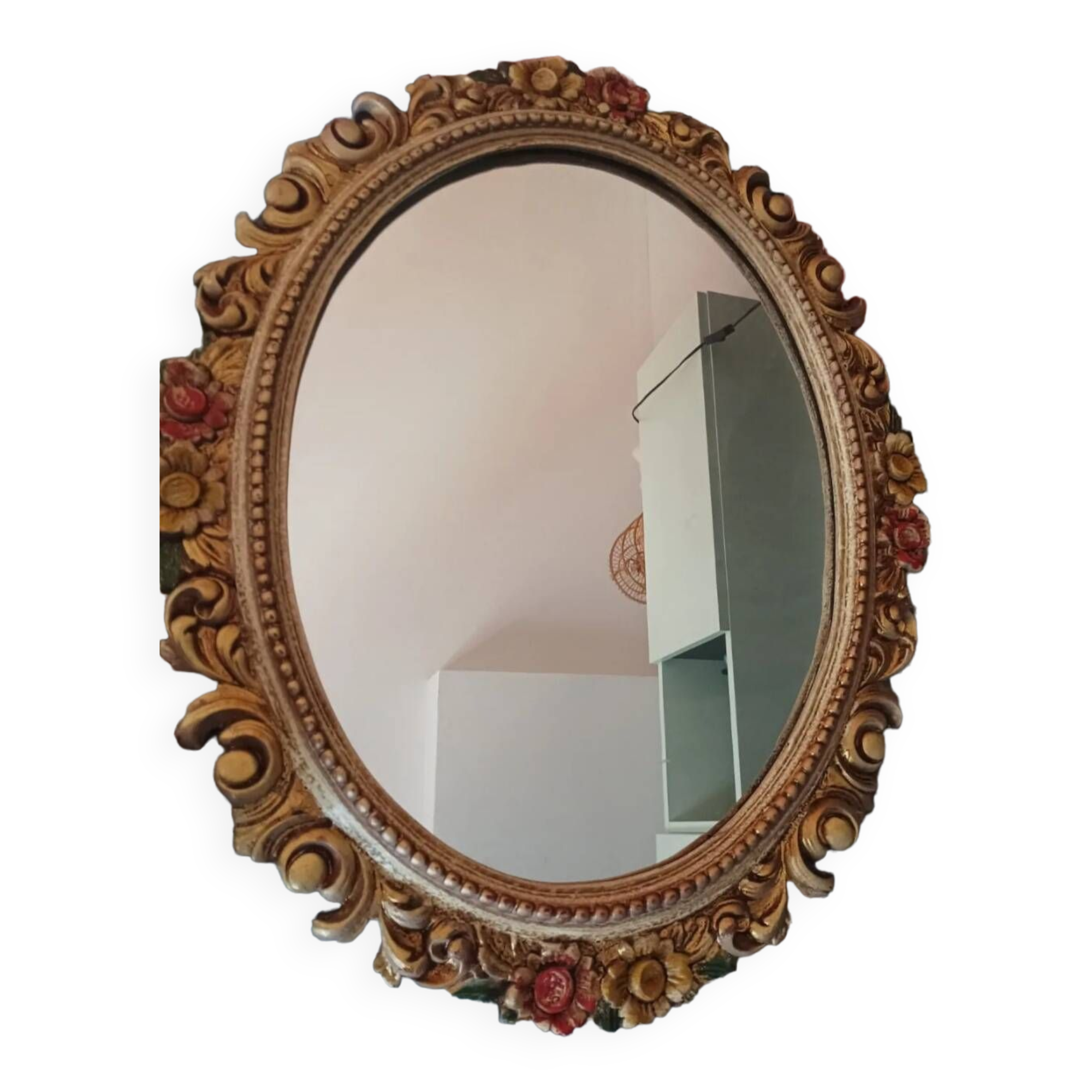 Miroir sculpté en bois et feuille d'or polychrome