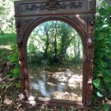 Trumeau mirror beveled in carved oak 104x144cm