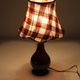 Recycled vintage lamp — brown ceramic base, terracotta gingham shade