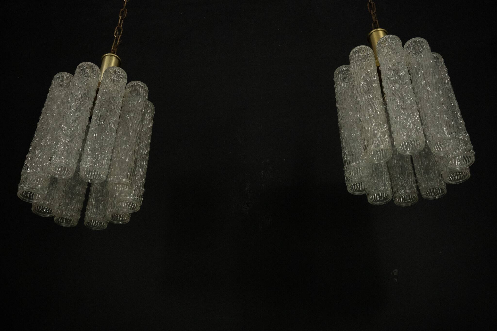 Pair of Murano glass and brass chandeliers