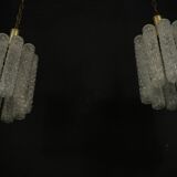 Pair of Murano glass and brass chandeliers