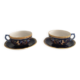 Duo of large cups and saucers in Gien earthenware - Renaissance