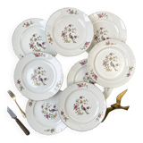 8 flat plates in Céranord porcelain, bird of paradise motif, "Regence" model