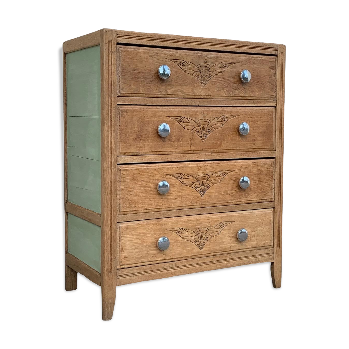 Art deco chest of drawers raw wood and khaki