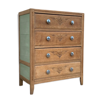 Art deco chest of drawers raw wood and khaki