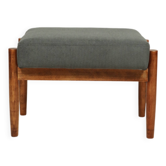 Repose-pieds de style vintage, pouf en bois, tissu velours côtelé, revêtement graphite