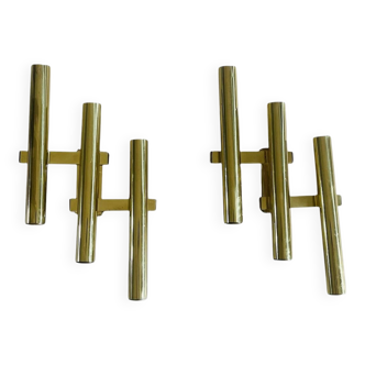 Tubular wall sconces in brass, Italian design from the 1970s, attributed.