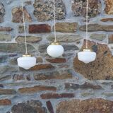 Set of 3 hanging lamps in opaline, Art Deco
