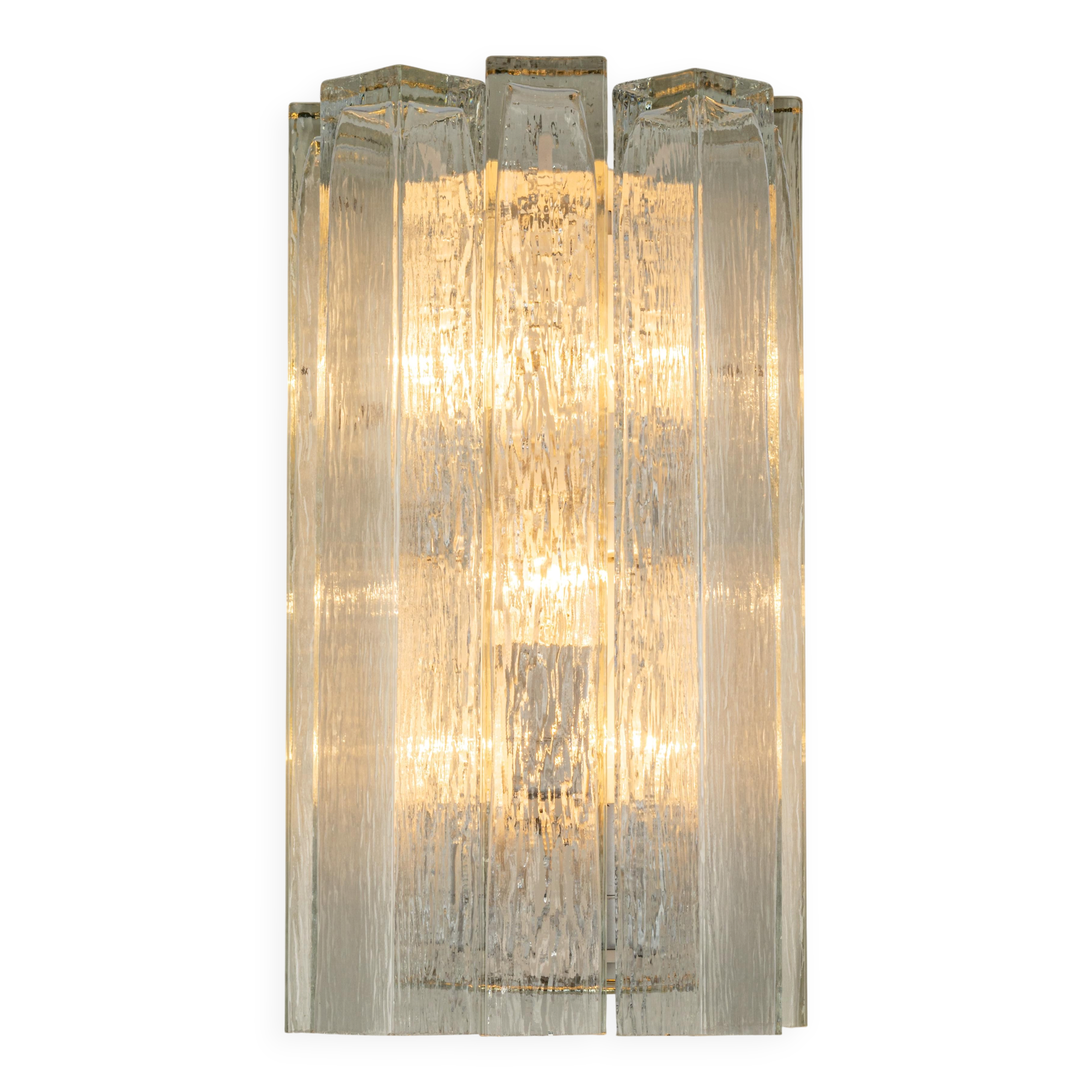 Large pair of wall sconces in brass and Murano glass by Doria, Germany, 1960s.