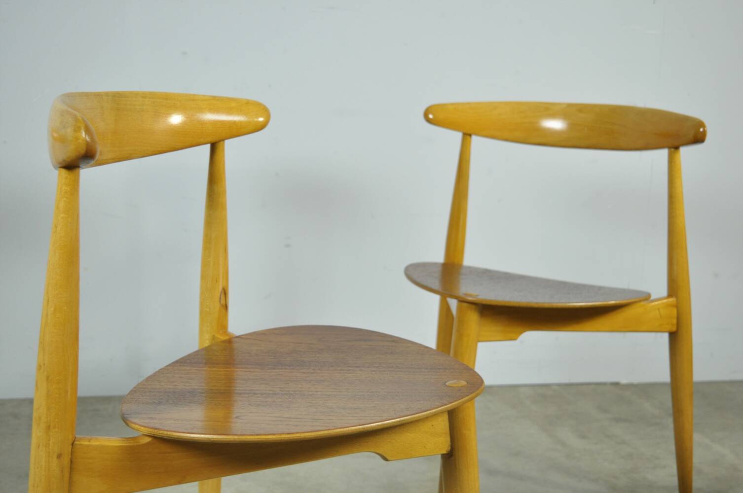 🟡 Beech & teak dining chairs, Hans J. Wegner & Fritz Hansen, Denmark 1950s