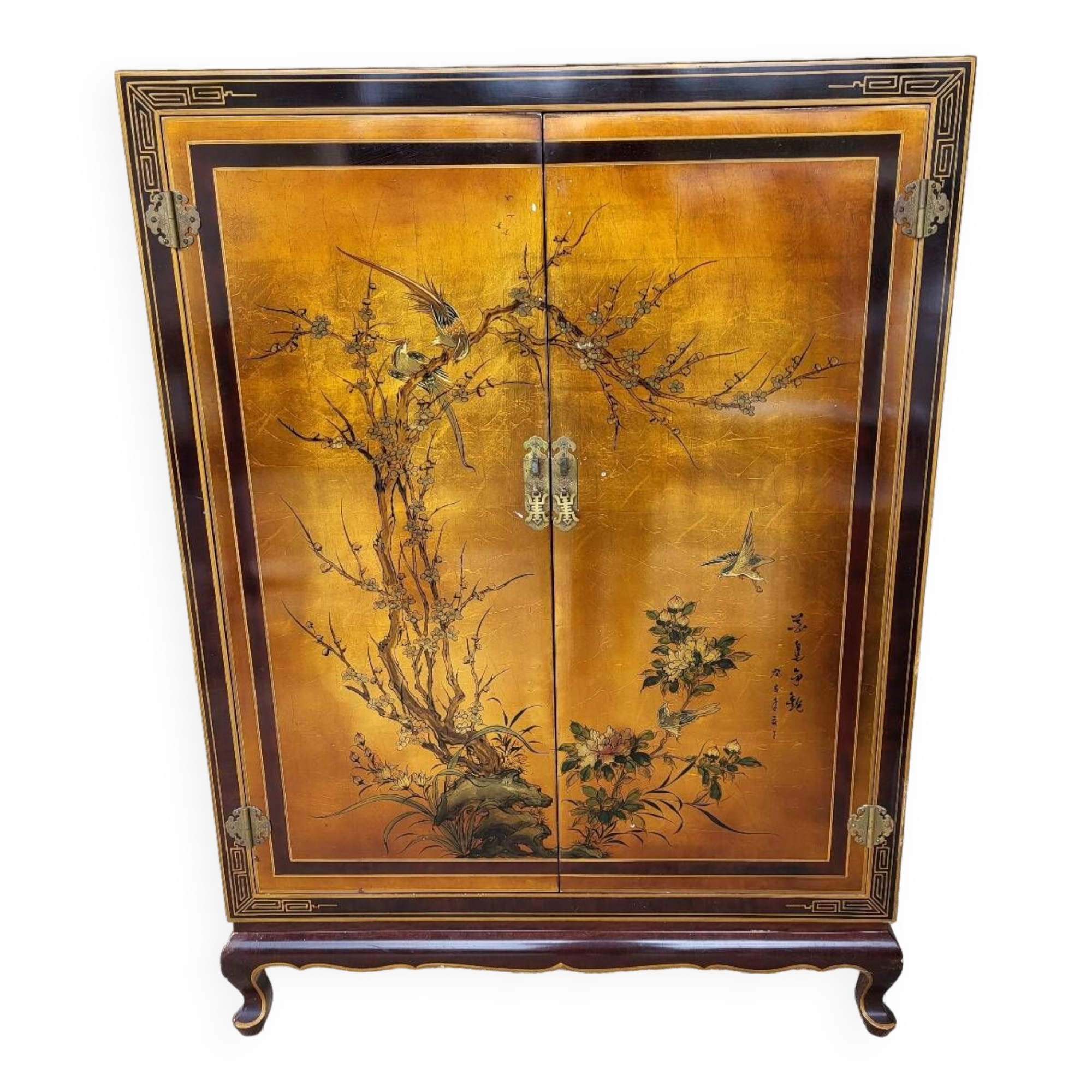 Chinese lacquered TV cabinet L 1m H 1.34m D 0.50m