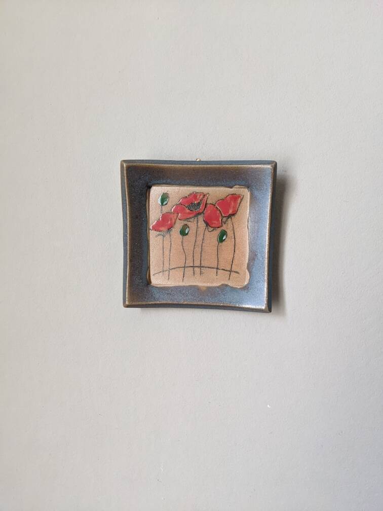Handmade wall ceramic poppies bohemian countryside miniature