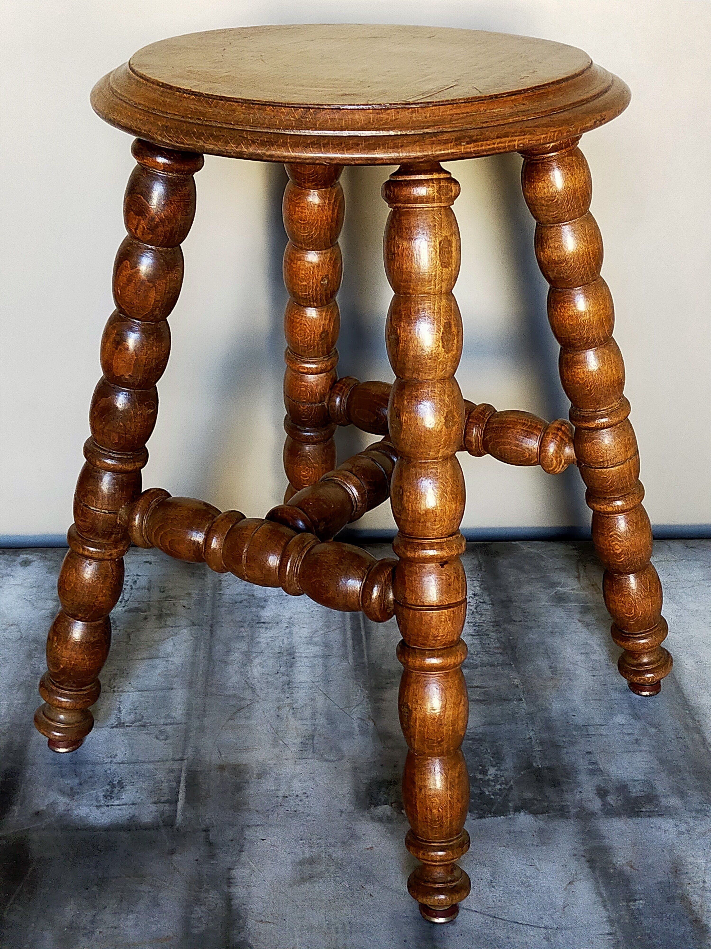 Vintage turned solid wooden stool