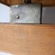 Large vintage lamp from the 70s, 1970 design, wood, metal, fabric.