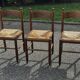 Set of 3 vintage wooden and straw chairs – 1950s