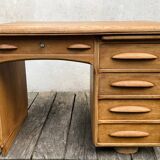 Antique light oak desk from the 1950s with 4 drawers