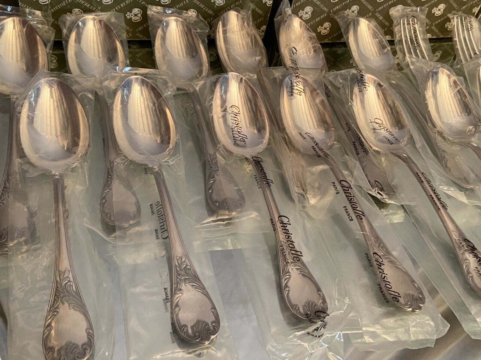 12 large spoons 12 forks silver metal Christofle Marly in blister