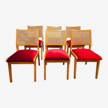 Lot de 6 chaises cannées scandinave 1960