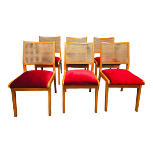 Lot de 6 chaises cannées - scandinave 1960