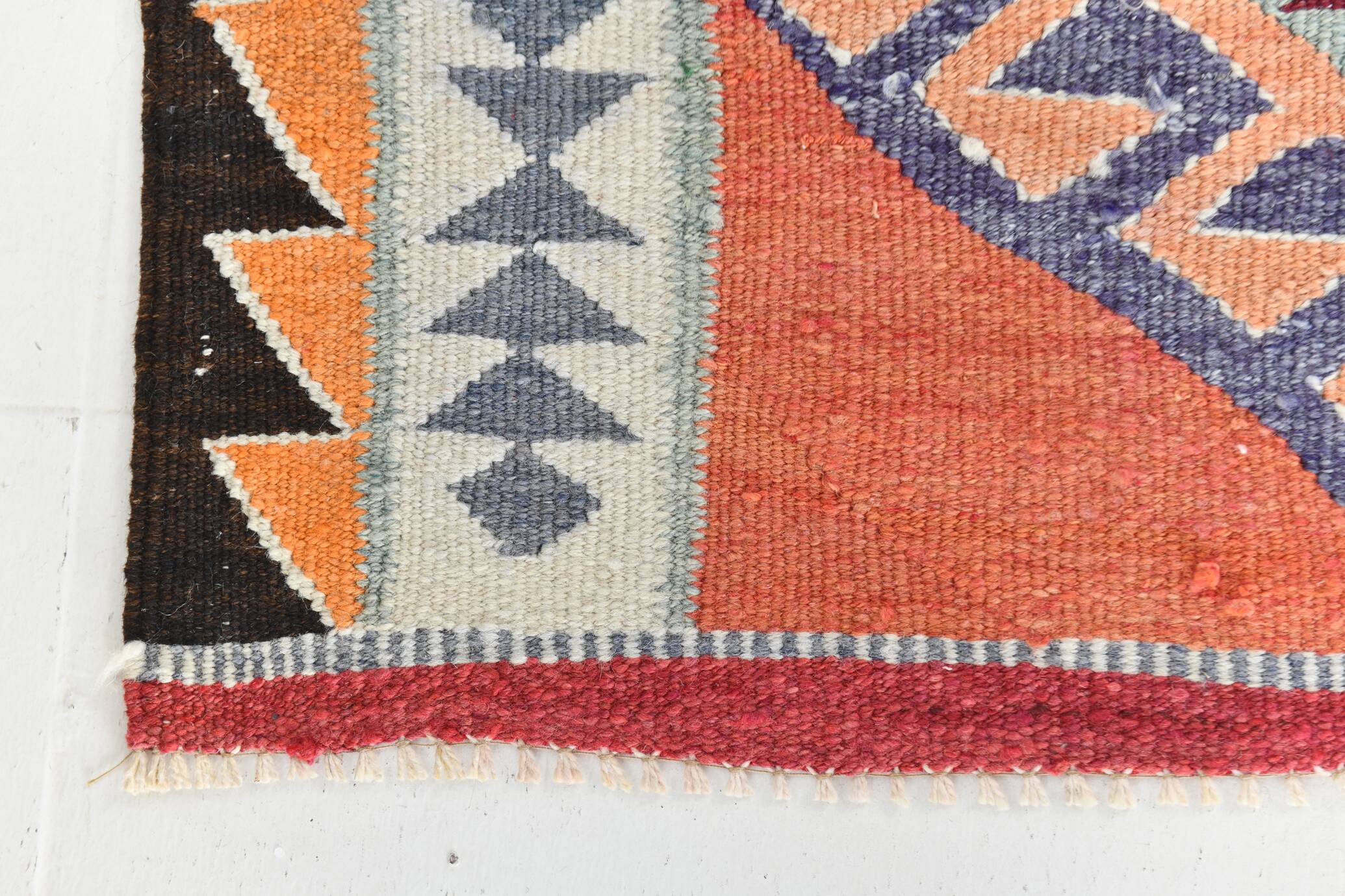 3x10 Turkish Orange & Burgundy Kilim Runner Rug, 92x302Cm