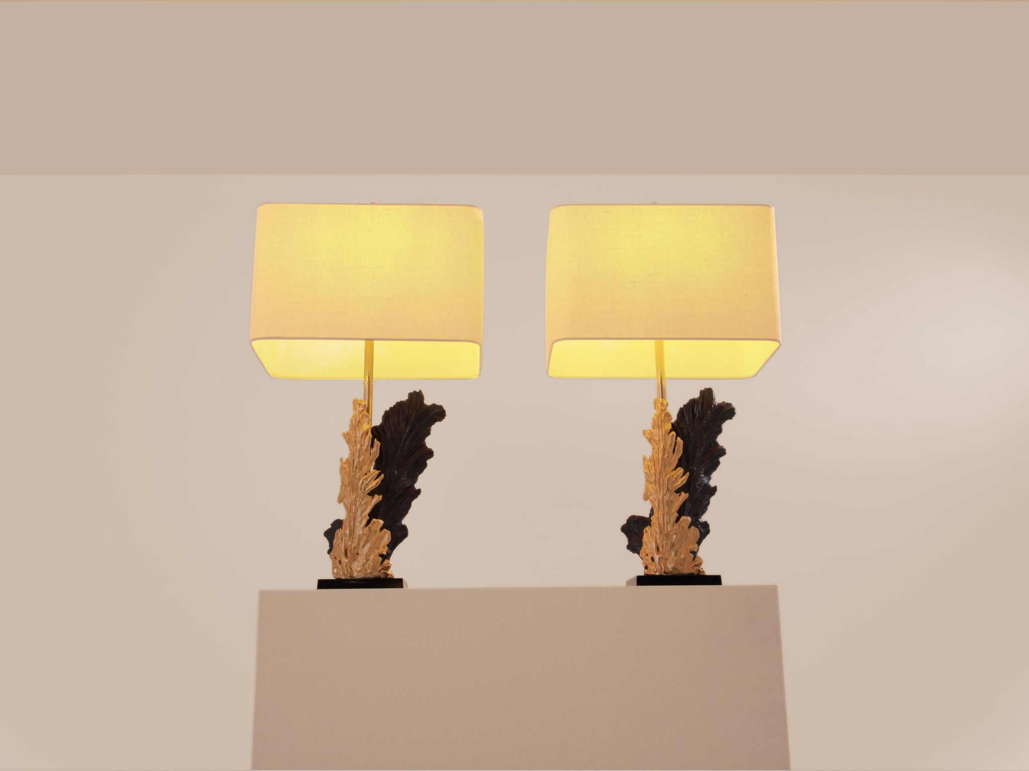 Pair of bronze and resin lamps by Philippe Cheverny, 1970s