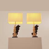 Paire de lampes bronze et résine de Philippe Cheverny 1970s