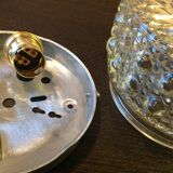 Round ceiling lamp in structured glass / vintage 60s-70s