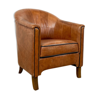 Vintage sheep leather club chair cognac