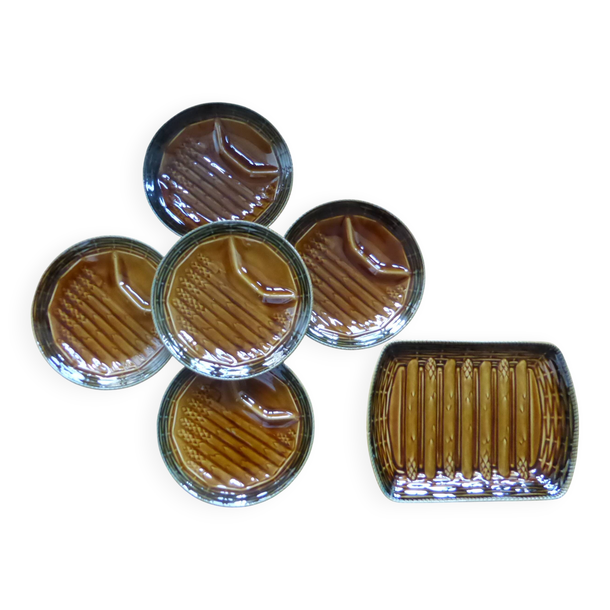 Set of 5 asparagus plates 1 dish Sarreguemines L1 / 200106