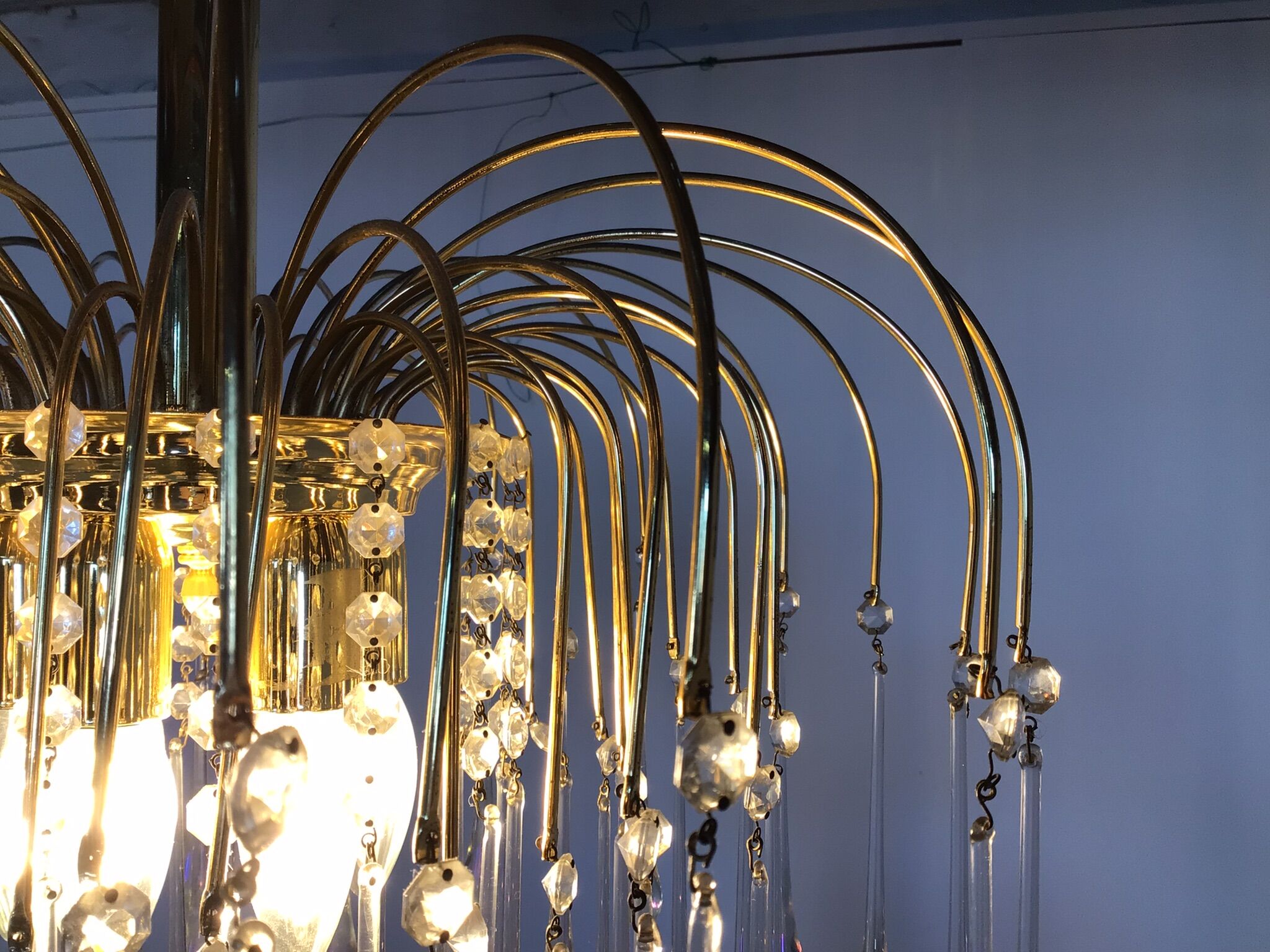 Mid-century waterfall hanging lamp with glass drops