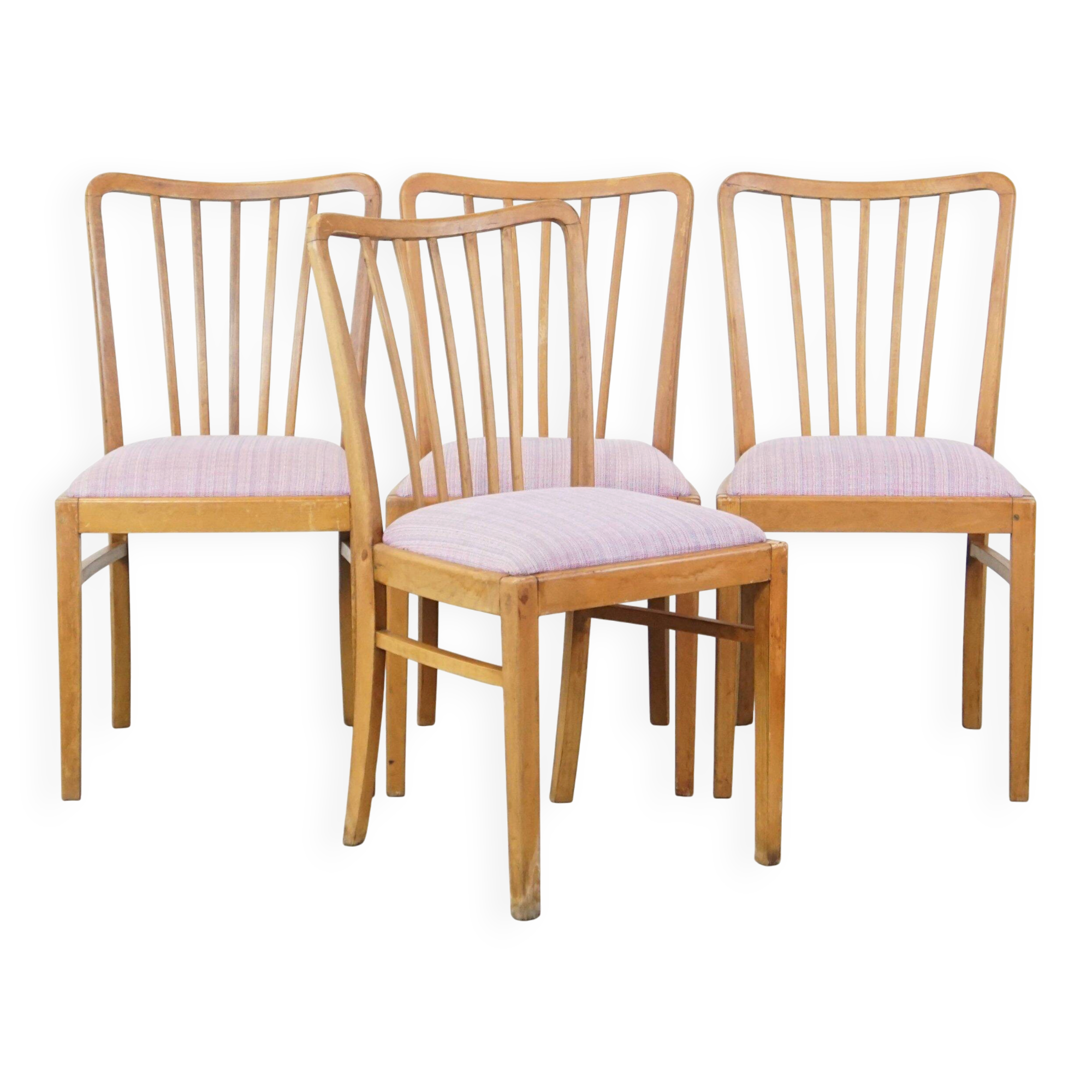 Set of four dining chairs from the 1970s with fabric seat and wooden frame