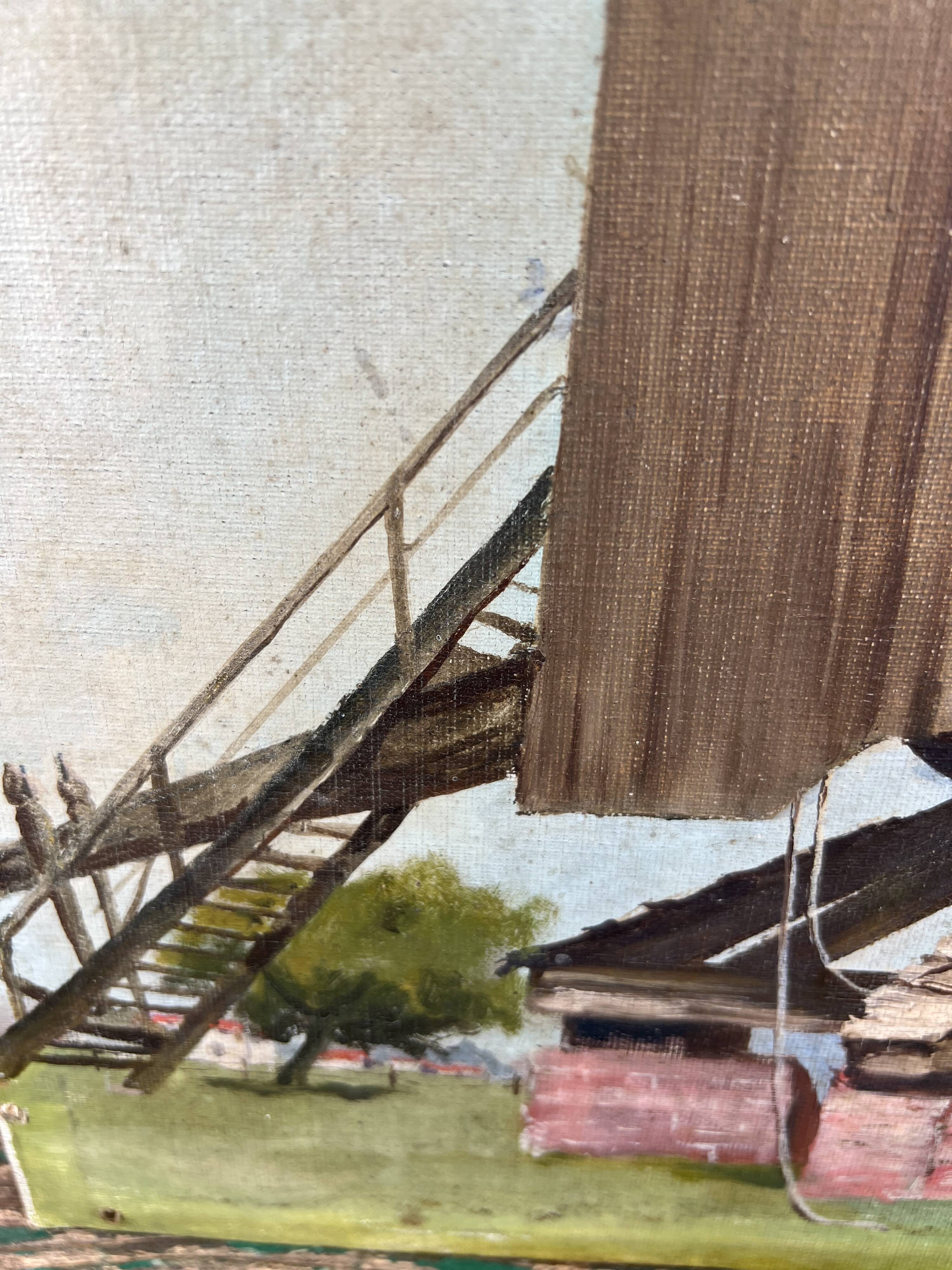 Large oil painting Moulin signed 1942