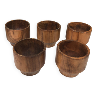 Five olive wood egg cups