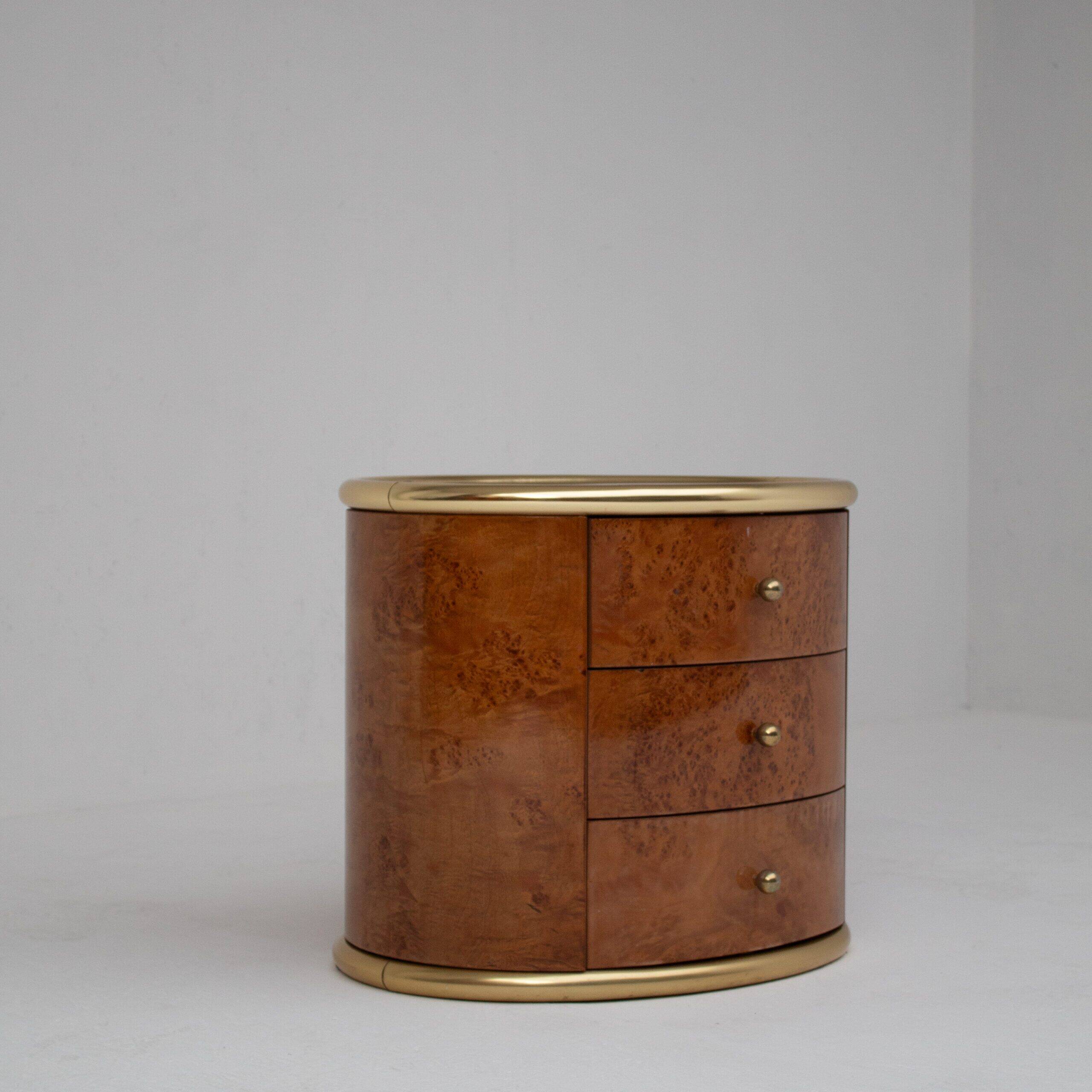 Vintage burlwood and brass nightstands, 1970s