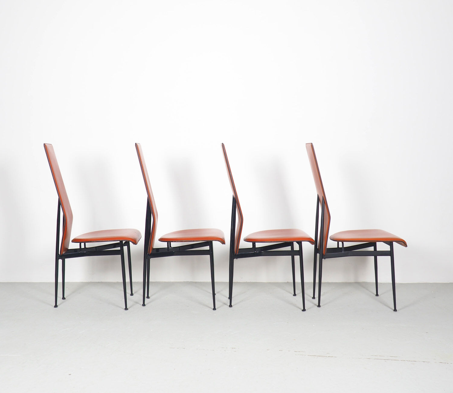 Fasem dinner chairs S44 in cognac red leather, 1990's