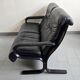 Scandinavian 2-seater sofa 1970s vintage in black leather and curved wood