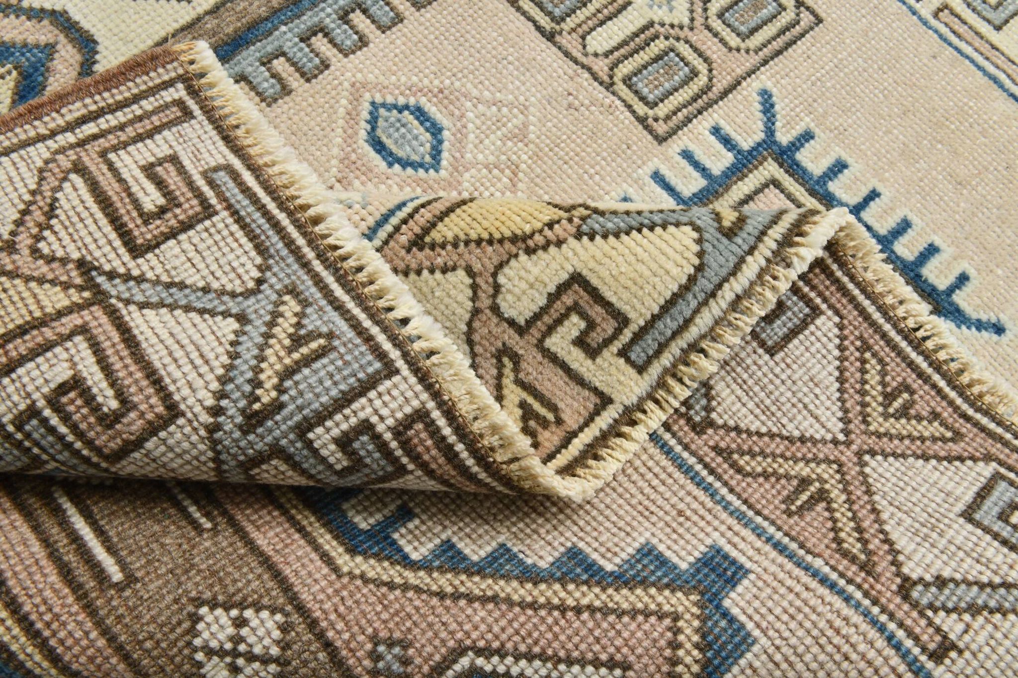 3x6 Cream Blue Oriental Vintage Rug, 109x187Cm