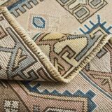 3x6 Cream Blue Oriental Vintage Rug, 109x187Cm